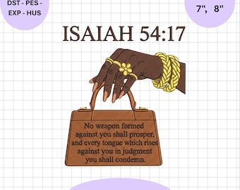 Afro Woman Isaiah 54:17 Handbag Embroidery Design, Christian Bible Verse Machine File