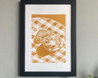 Morgonkaffe - Original linoleumsnitt