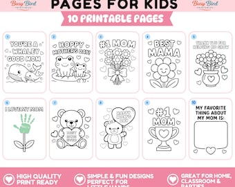 Dibujos para colorear del Día de la Madre para niños pequeños (Paquete de descarga digital)