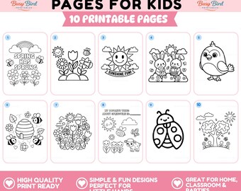 Dibujos para colorear de primavera para niños pequeños, líneas gruesas, formas grandes, flores, conejitos (descarga en PDF)
