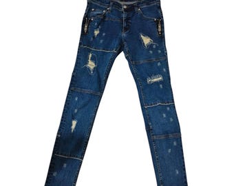 Japanese Brand WWL World Wide Love Design Distressed Zipper Jeans