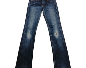 Japanese Brand Edwin Tokyo Leather Patch Whiskering Distressed Design Jeans
