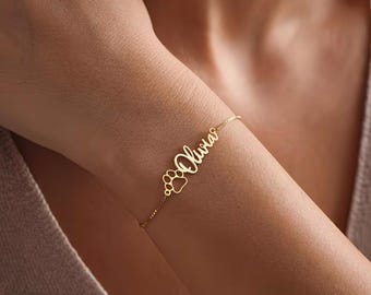 Pulsera personalizada 304L acero inoxidable | Personalized Name Bracelet Gold | Regalo para amantes de perros | Custom Jewelry Gift