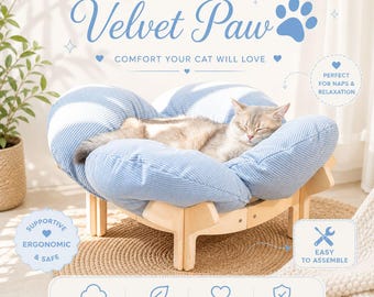 Luxury Cat Bed Sofa – Soft Plush Pet Couch – Elevated Wooden Cat Chair – Cozy Cat Furniture – Small Dog Bed – Modern Pet Lounge