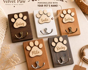 Personalized Dog Leash Holder | Custom Dog Hook | Engraved Pet Name Sign | Dog Gift | Wall Mount Dog Organizer | Pet Memorial Gift