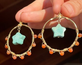 Wire Wrapped Carnelian Circle Earrings Genuine Gemstone Earrings