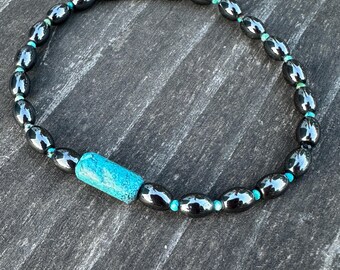 Vintage Turquoise Hematite Bracelet Beaded Jewelry Upcycled