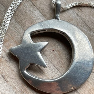 Crescent Moon Star Necklace Vintage Silver Jewelry image 3