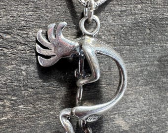 Vintage Kokopelli Sterling Silver Pendant Chain Necklace Ethical Jewelry