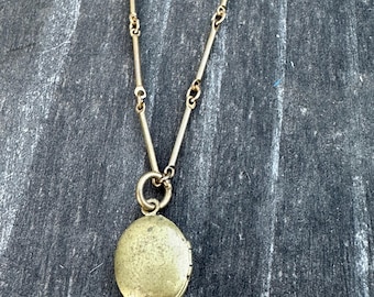 Vintage Mini Locket Necklace Pendant Chain Brass Jewelry