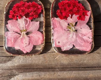 Pink Larkspur Earrings Flower Resin Jewelry