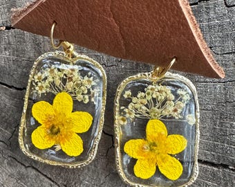 Buttercup Flower Earrings Resin Jewelry Handmade