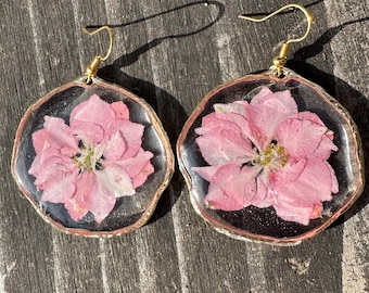 Pink Larkspur Hoop Earrings Resin Jewelry