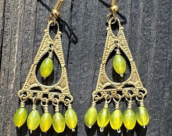 Jade Chandelier Earrings Vintage Jewelry Lime Green