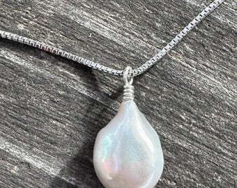 Vintage Freshwater Pearl Pendant Necklace Sterling Silver Jewelry