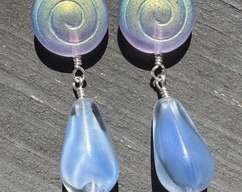 Purple Spiral Earrings Vintage Glass