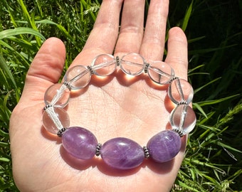 Amethyst Quartz Beaded Stretch Bracelet Vintage Jewelry Ethical Gemstone