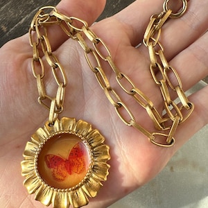 Butterfly Necklace Gold Plated Brass 70s Vintage Jewelry