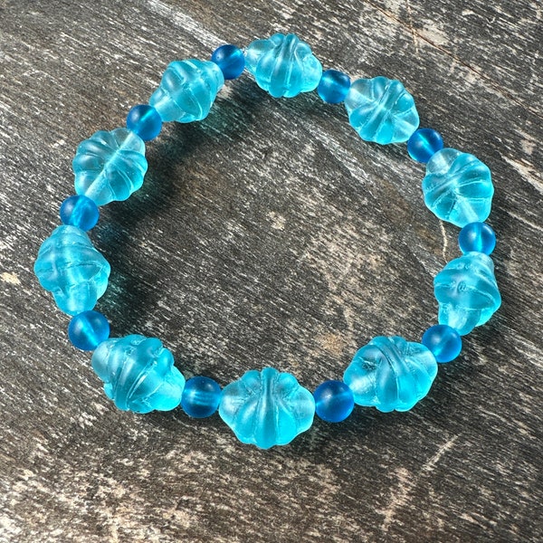 Ocean Blue Vintage Glass Stretch Bracelet Beaded Jewelry