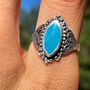 Vintage 70s Turquoise Sterling Silver Ring Size 7.25