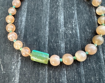 Vintage Turquoise Peach Bracelet Beaded Jewelry