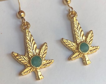 Vintage 70s Cannabis Earrings Pot Leaf Weed Jewelry