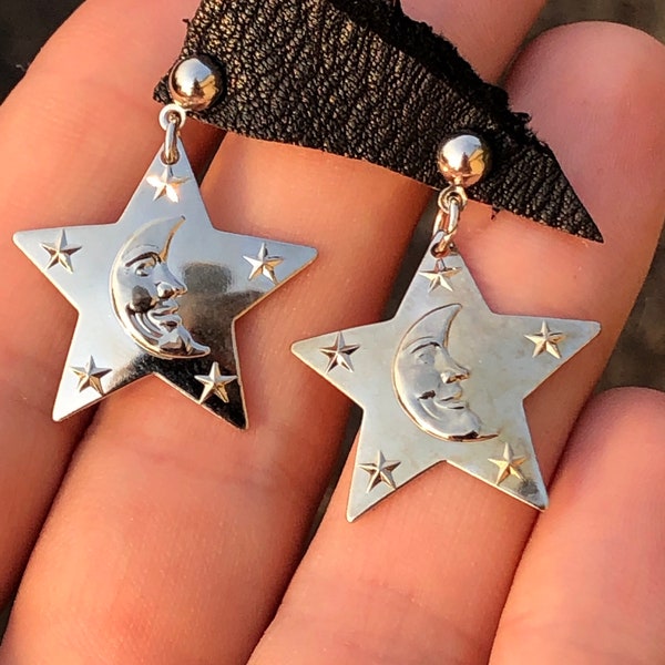 Pendientes de luna Pendientes de estrella vintage de los años 70 Joyería celestial de luna creciente de acero inoxidable