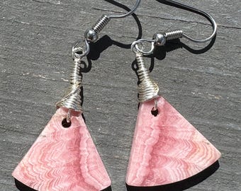 Rhodochrosite Triangle Earrings Hypoallergenic