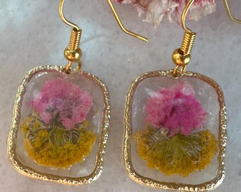 Pink Yellow Flower Earrings Mini Jewelry Resin