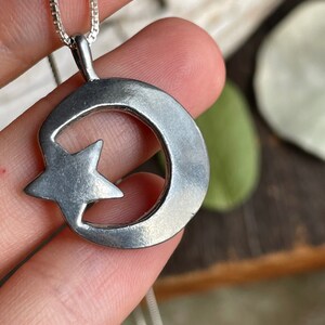Crescent Moon Star Necklace Vintage Silver Jewelry image 6