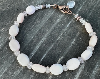 Vintage Pink Opal Bracelet Beaded Jewelry Rose Quartz Copper