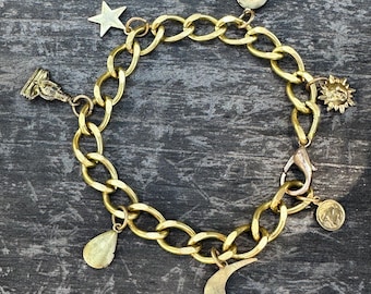Vintage Charm Bracelet Brass Jewelry Upcycled