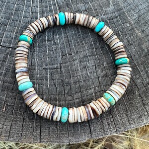 Turquoise Shell Bracelet Beaded Stretch Vintage Jewelry