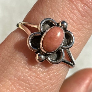 Pink Coral Ring Vintage 70s Jewelry Sterling Silver Size 7