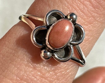 Pink Coral Ring Vintage 70s Jewelry Sterling Silver Size 7