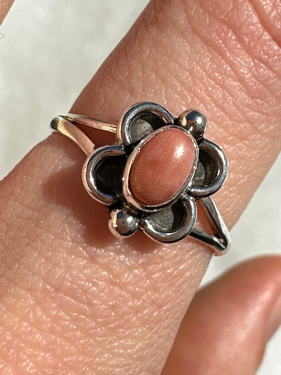 Pink Coral Ring Vintage 70s Jewelry Sterling Silver Size 7