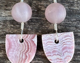 Rhodochrosite Rose Quartz Earrings Vintage Jewelry