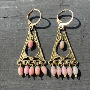 Brincos Coral Rosa Vintage Jóias Triângulo Douradas