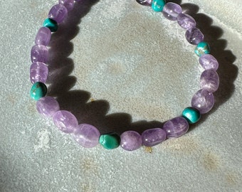 Amethyst Turquoise Nugget Beaded Stretch Bracelet