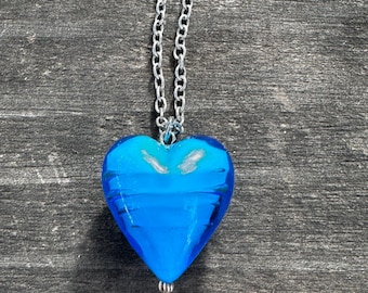 Vintage Glass Heart Necklace Sterling Silver Chain Ethical Jewelry
