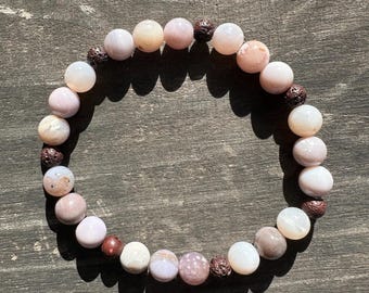 Lavender Agate Beaded Stretch Bracelet Rudraksha Seed