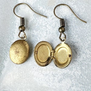 Vintage Brass Locket Earrings Tiny Photo Locket Jewelry