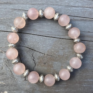 Vintage Rose Quartz Beaded Stretch Bracelet Silver Jewelry