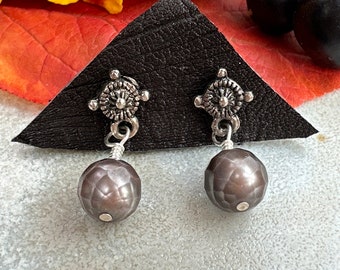 Peacock Pearl Stud Earrings Vintage Jewelry Gothic