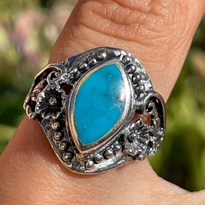 Turquoise Sterling Flower Ring Vintage Size 5.25