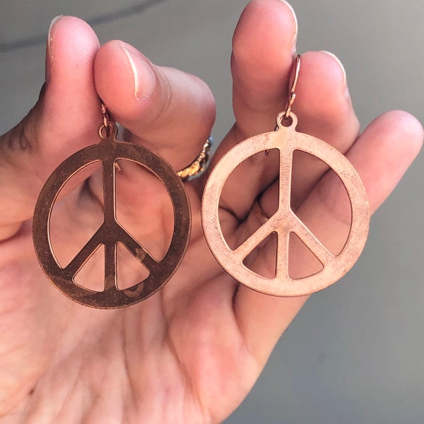 Peace Sign Earrings 70s Vintage Jewelry Copper Stampings