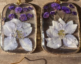 Blue Larkspur Earrings Flower Resin Jewelry