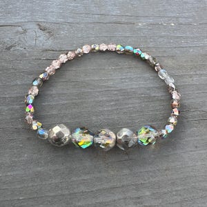 Czech Glass Beaded Stretch Bracelet Gray Fire Polished