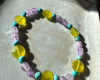 Amethyst Jade Turquoise Beaded Stretch Bracelet Spring Jewelry