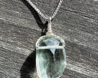 Vintage Sterling Silver Green Amethyst Pendant Chain Necklace Ethical Jewelry